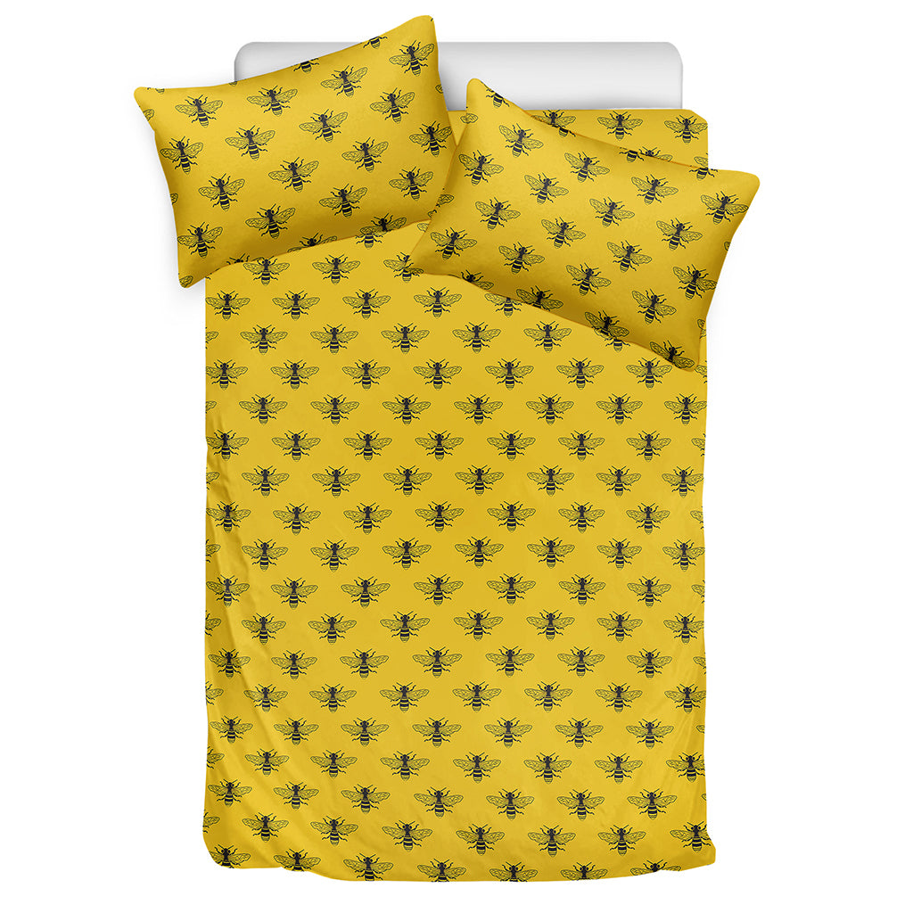 Yellow Bee Pattern Print Duvet Cover Bedding Set