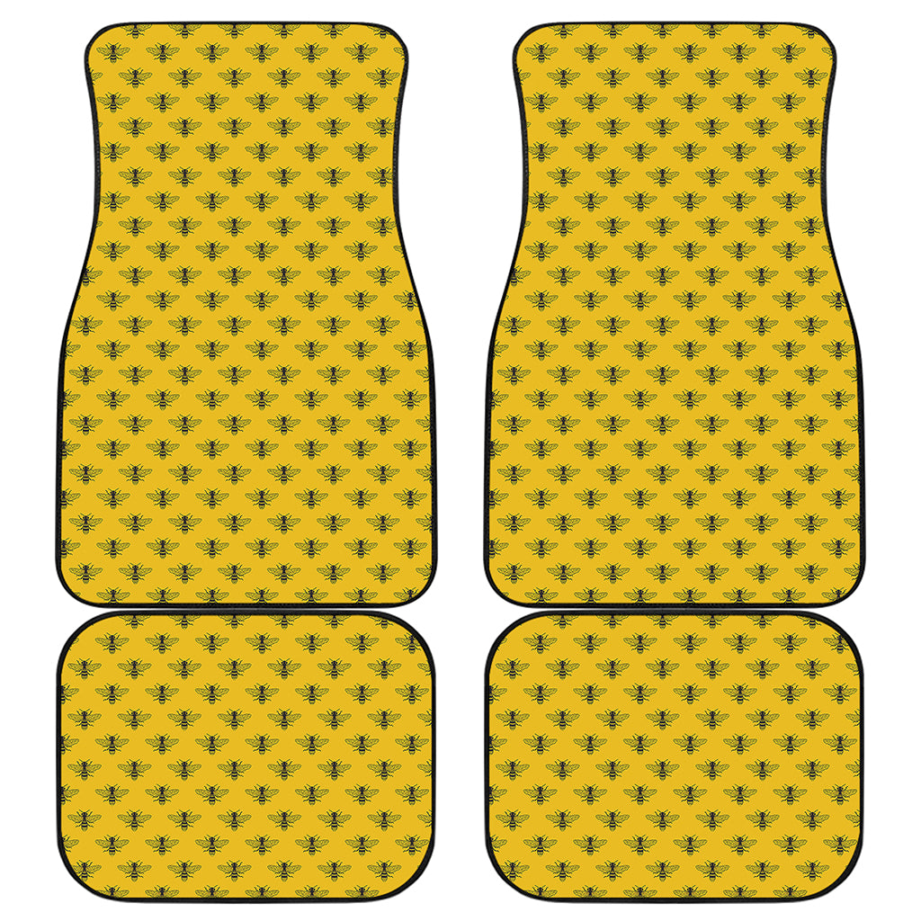 Yellow Bee Pattern Print Front and Back Car Floor Mats