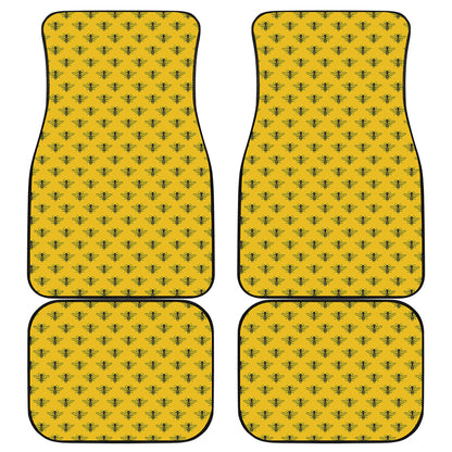 Yellow Bee Pattern Print Front and Back Car Floor Mats