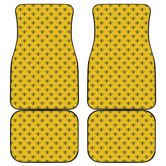 Yellow Bee Pattern Print Front and Back Car Floor Mats