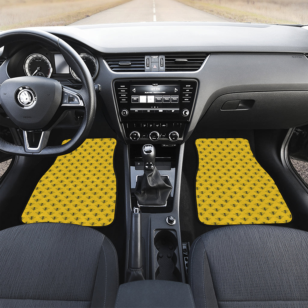 Yellow Bee Pattern Print Front and Back Car Floor Mats