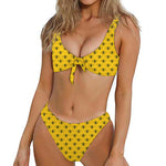 Yellow Bee Pattern Print Front Bow Tie Bikini