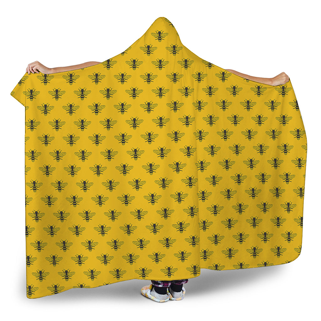 Yellow Bee Pattern Print Hooded Blanket
