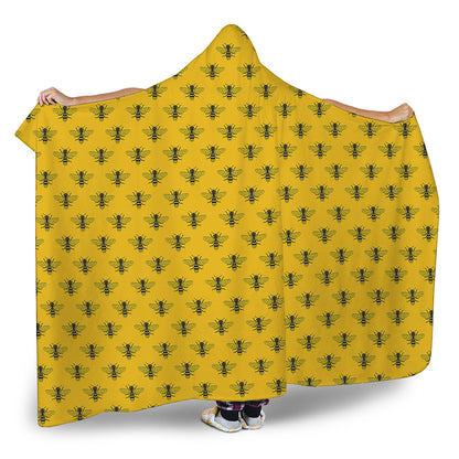 Yellow Bee Pattern Print Hooded Blanket