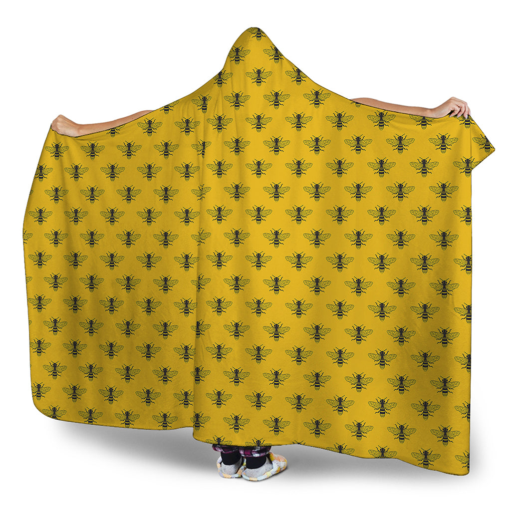 Yellow Bee Pattern Print Hooded Blanket
