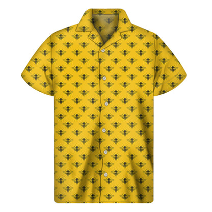 Yellow Bee Pattern Print Men's Short Sleeve Shirt
