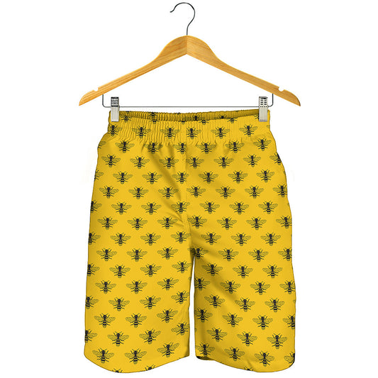 Yellow Bee Pattern Print Men's Shorts