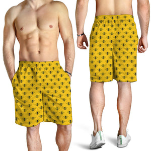 Yellow Bee Pattern Print Men's Shorts