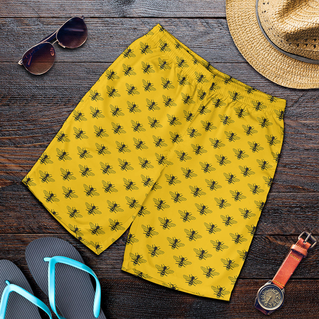 Yellow Bee Pattern Print Men's Shorts