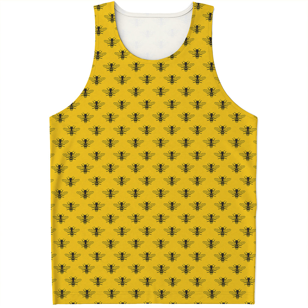 Yellow Bee Pattern Print Men's Tank Top