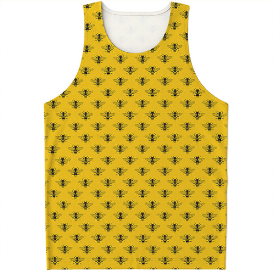 Yellow Bee Pattern Print Men's Tank Top