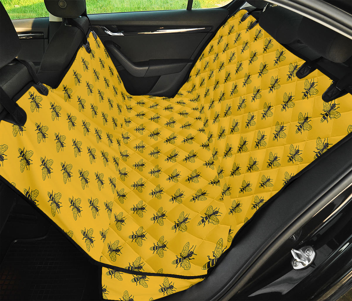Yellow Bee Pattern Print Pet Car Back Seat Cover