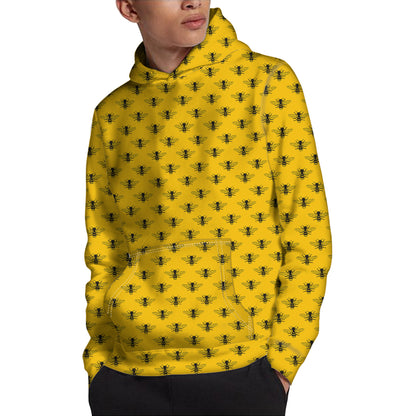 Yellow Bee Pattern Print Pullover Hoodie
