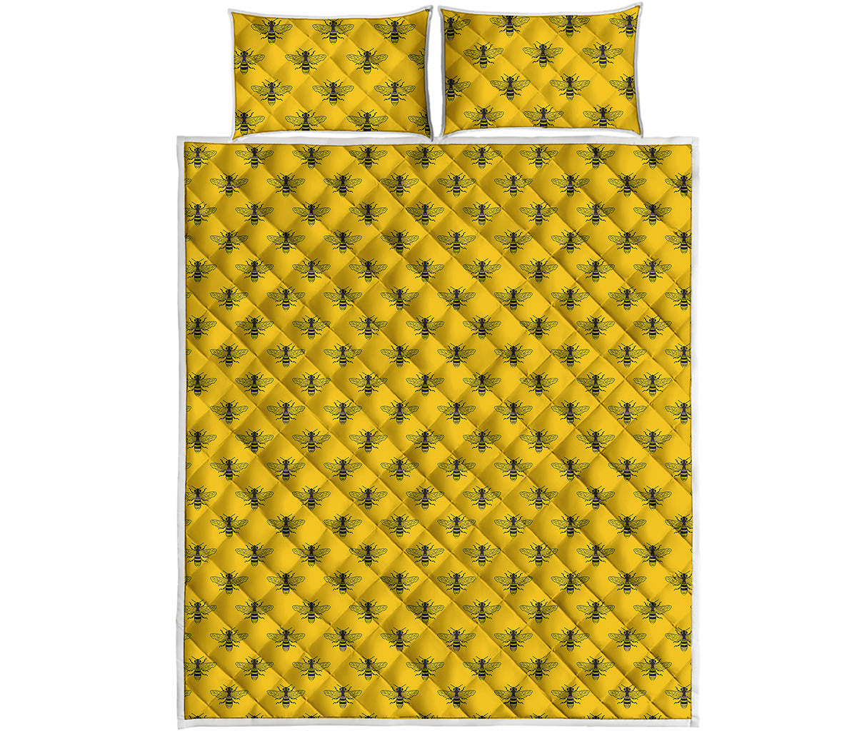 Yellow Bee Pattern Print Quilt Bed Set