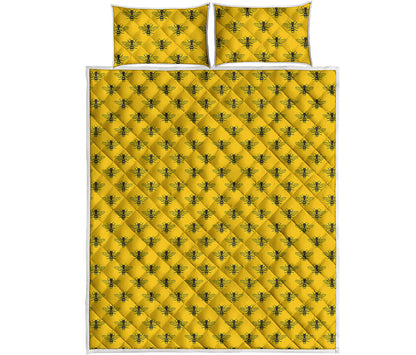 Yellow Bee Pattern Print Quilt Bed Set