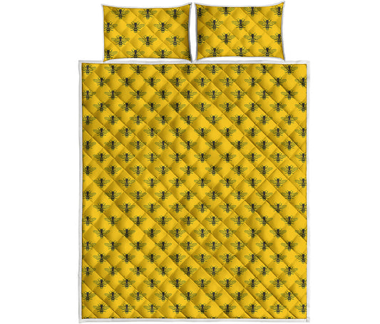 Yellow Bee Pattern Print Quilt Bed Set