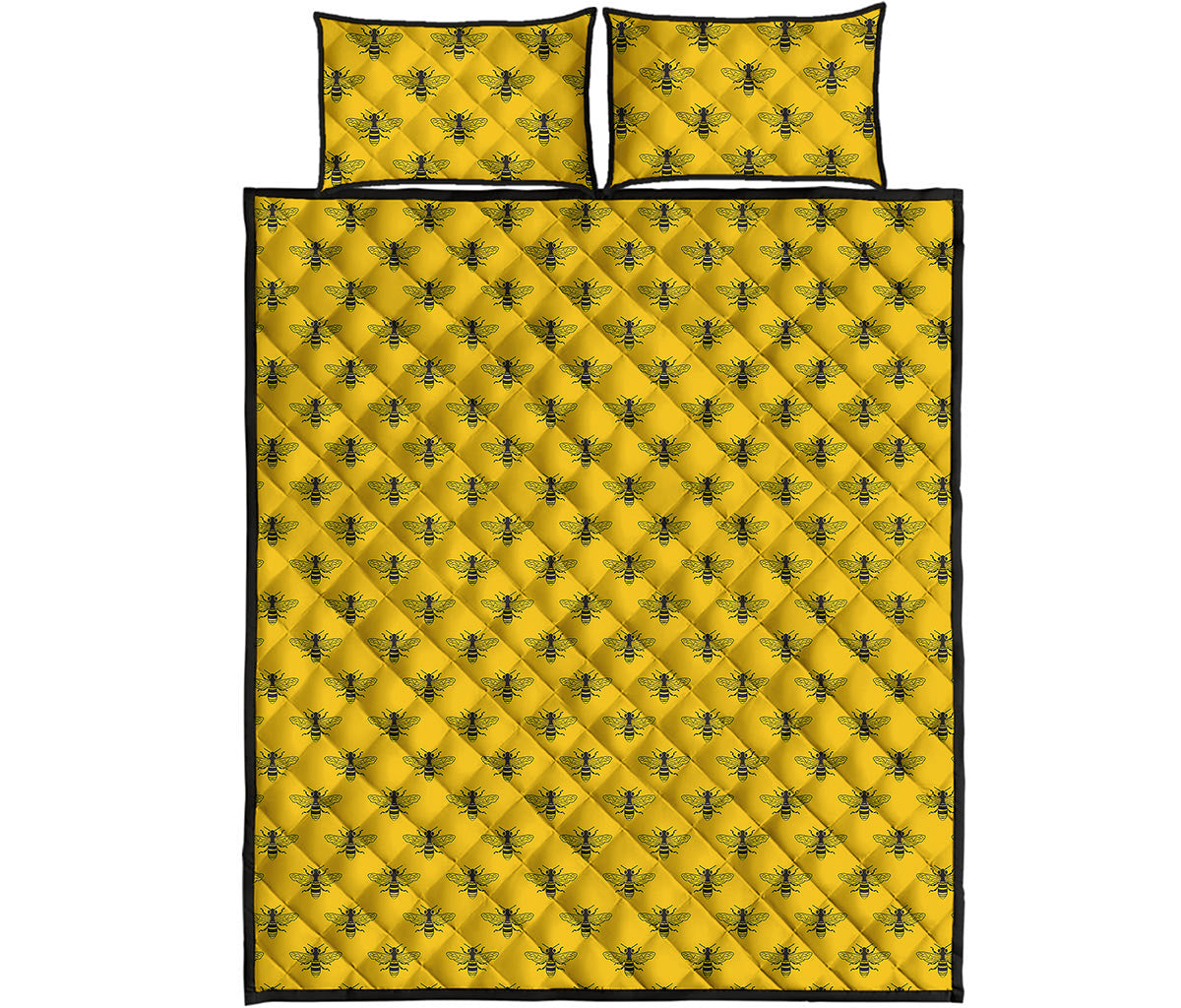 Yellow Bee Pattern Print Quilt Bed Set