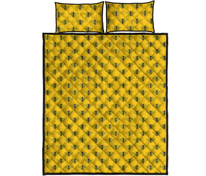 Yellow Bee Pattern Print Quilt Bed Set