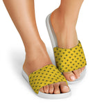 Yellow Bee Pattern Print White Slide Sandals