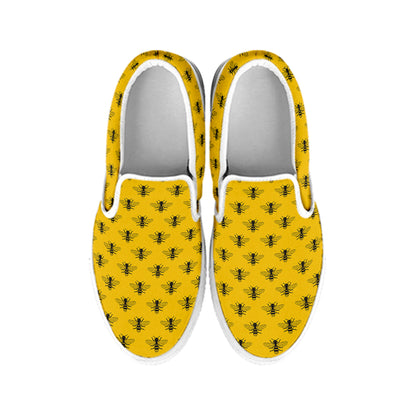 Yellow Bee Pattern Print White Slip On Shoes