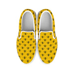 Yellow Bee Pattern Print White Slip On Shoes