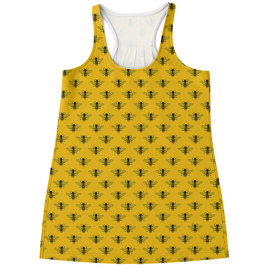 Yellow Bee Pattern Print Women's Racerback Tank Top