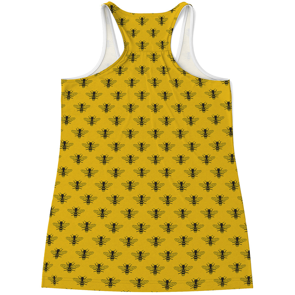 Yellow Bee Pattern Print Women's Racerback Tank Top