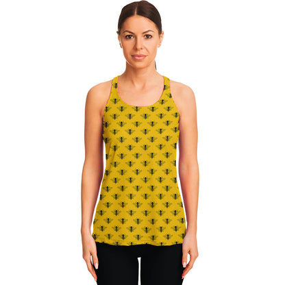 Yellow Bee Pattern Print Women's Racerback Tank Top