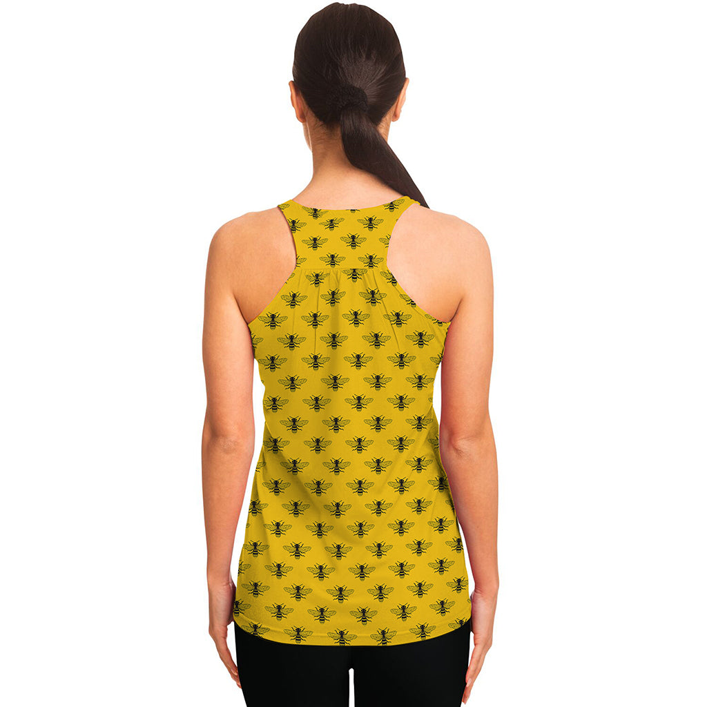 Yellow Bee Pattern Print Women's Racerback Tank Top