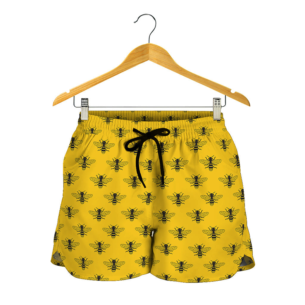 Yellow Bee Pattern Print Women's Shorts