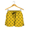 Yellow Bee Pattern Print Women's Shorts