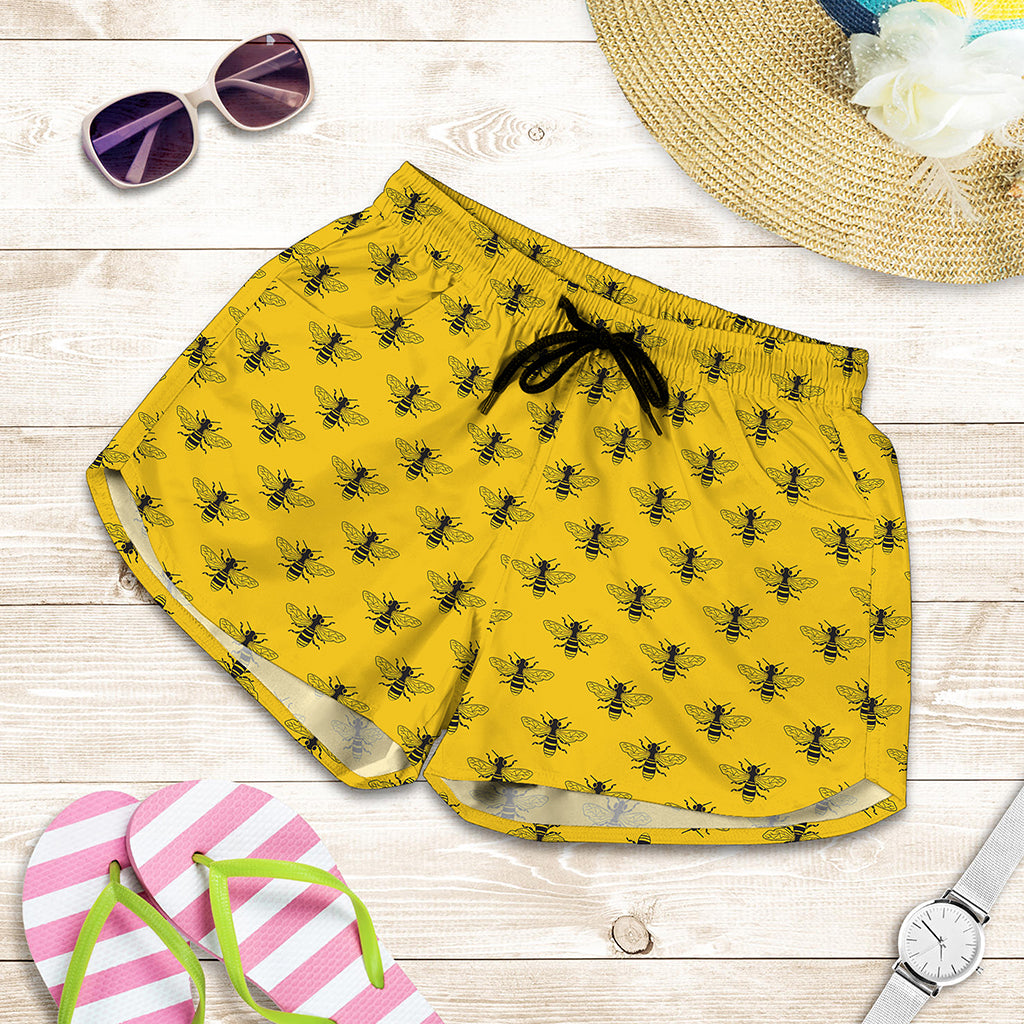 Yellow Bee Pattern Print Women's Shorts