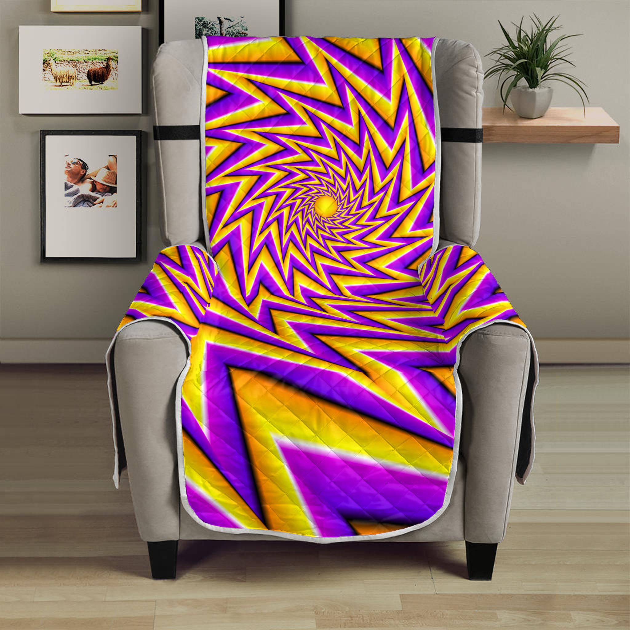 Yellow Big Bang Moving Optical Illusion Armchair Protector