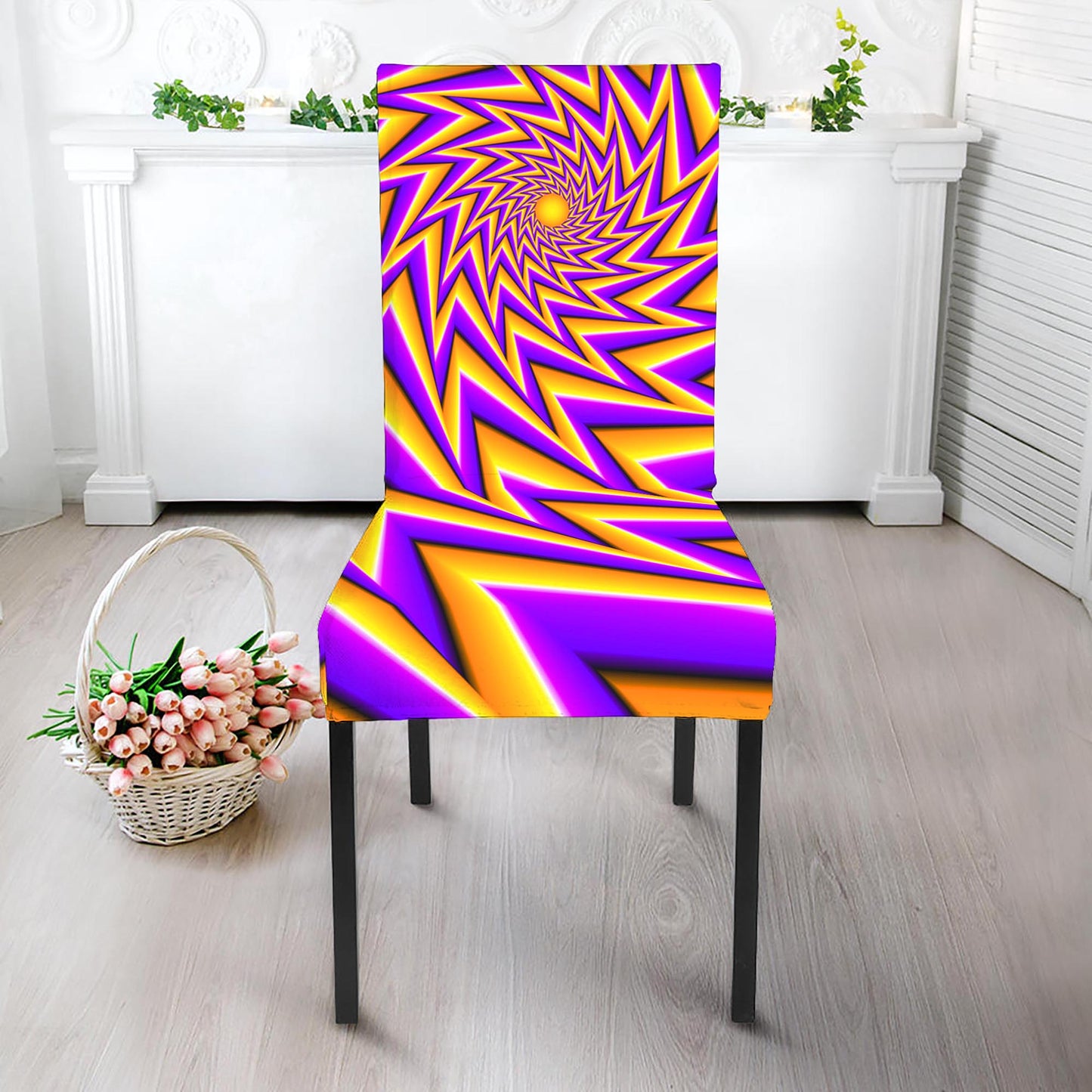 Yellow Big Bang Moving Optical Illusion Dining Chair Slipcover