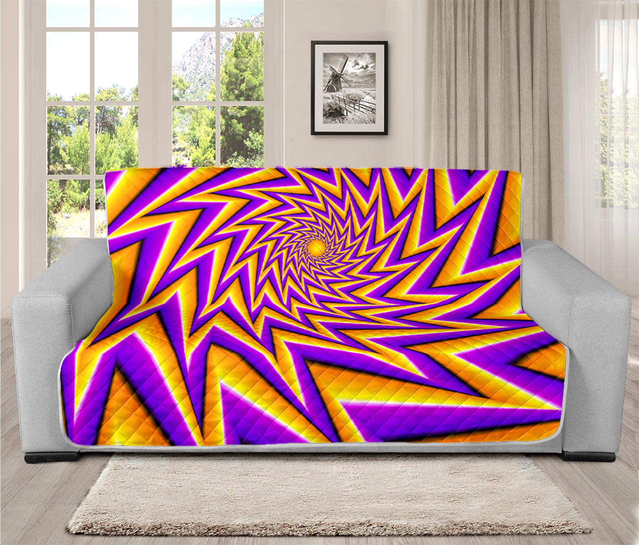 Yellow Big Bang Moving Optical Illusion Futon Protector