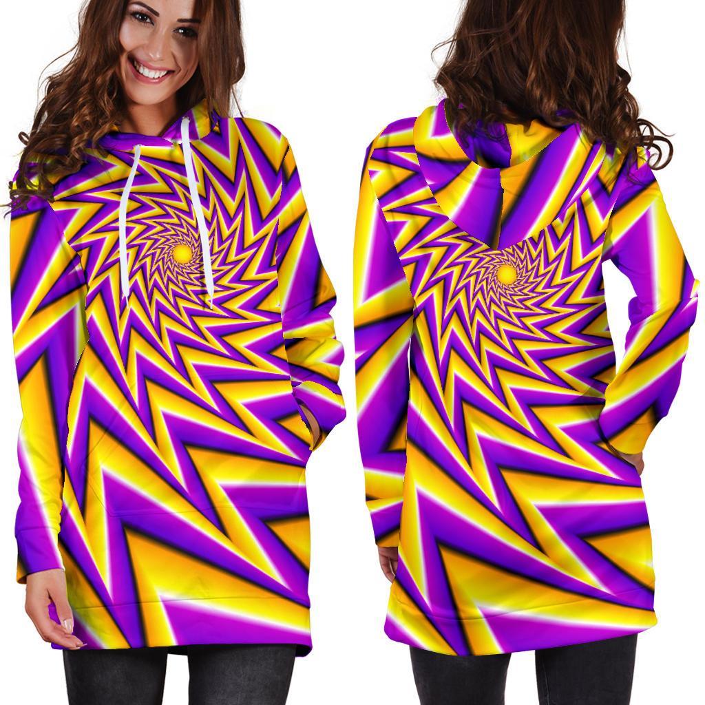 Yellow Big Bang Moving Optical Illusion Hoodie Dress GearFrost