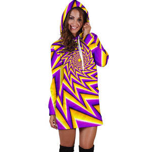 Yellow Big Bang Moving Optical Illusion Hoodie Dress GearFrost