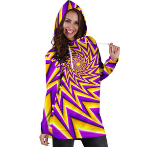 Yellow Big Bang Moving Optical Illusion Hoodie Dress GearFrost