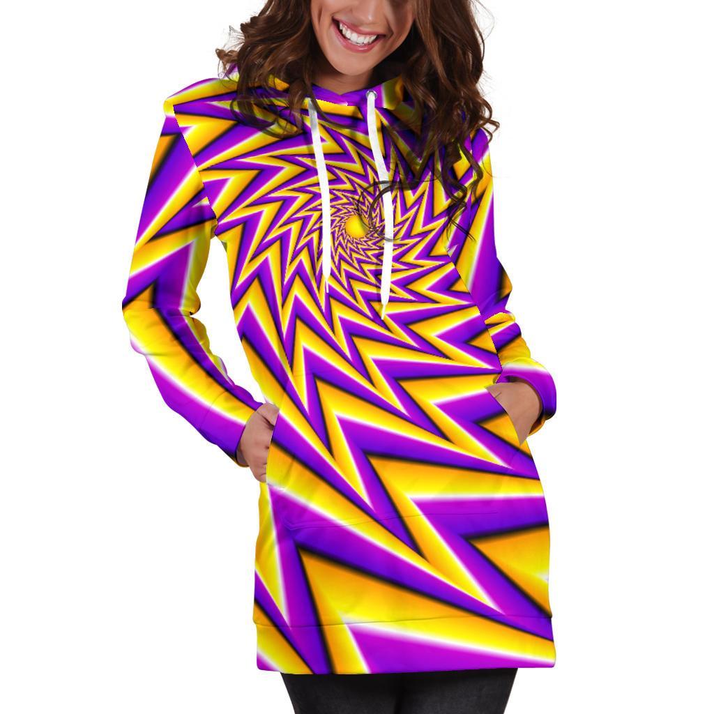 Yellow Big Bang Moving Optical Illusion Hoodie Dress GearFrost