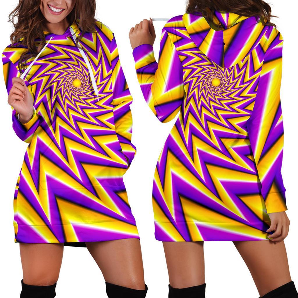 Yellow Big Bang Moving Optical Illusion Hoodie Dress GearFrost