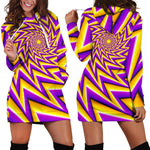 Yellow Big Bang Moving Optical Illusion Hoodie Dress GearFrost