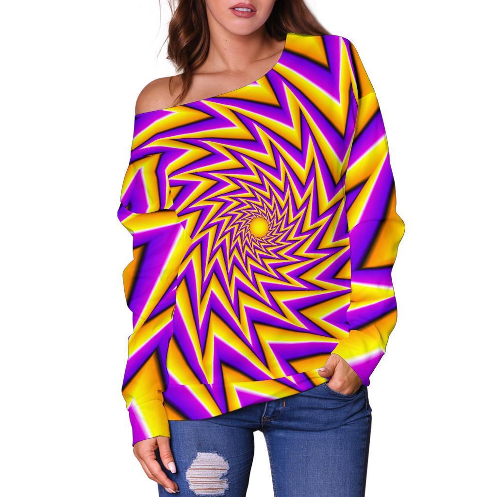 Yellow Big Bang Moving Optical Illusion Off Shoulder Sweatshirt GearFrost