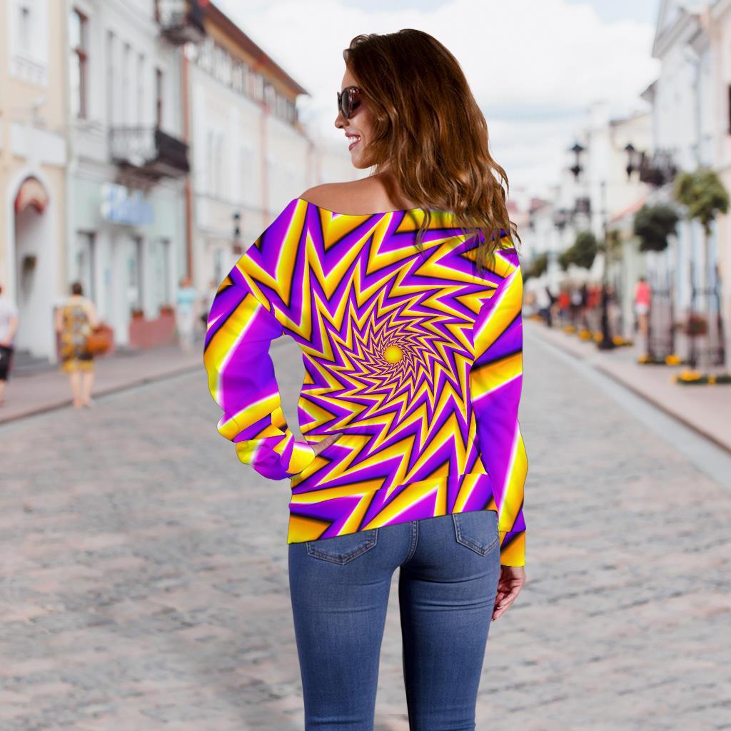 Yellow Big Bang Moving Optical Illusion Off Shoulder Sweatshirt GearFrost