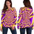 Yellow Big Bang Moving Optical Illusion Off The Shoulder Sweatshirt