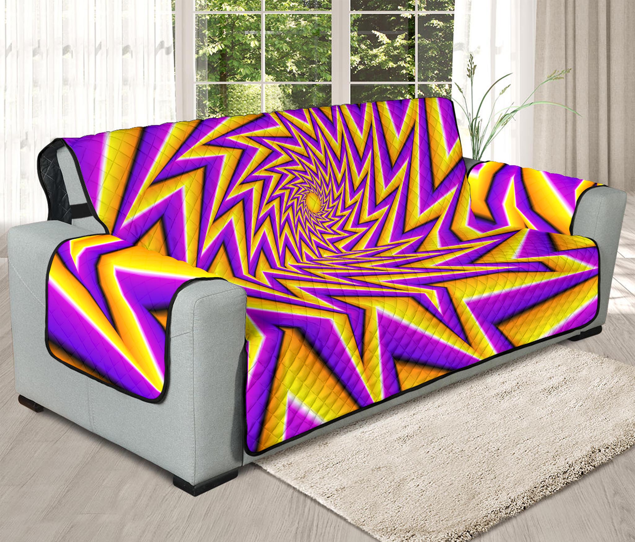 Yellow Big Bang Moving Optical Illusion Oversized Sofa Protector