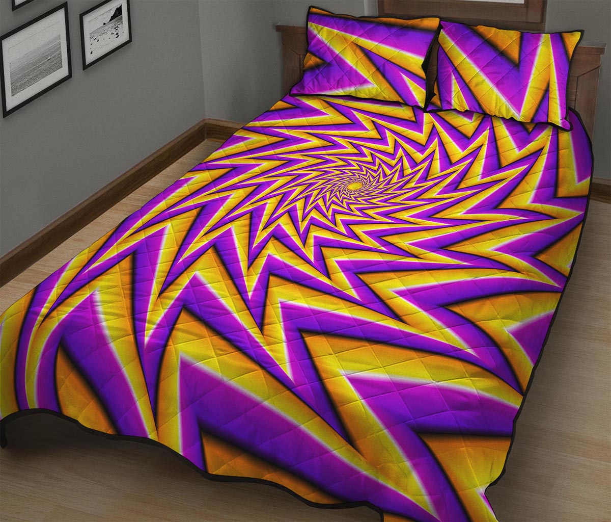 Yellow Big Bang Moving Optical Illusion Quilt Bed Set