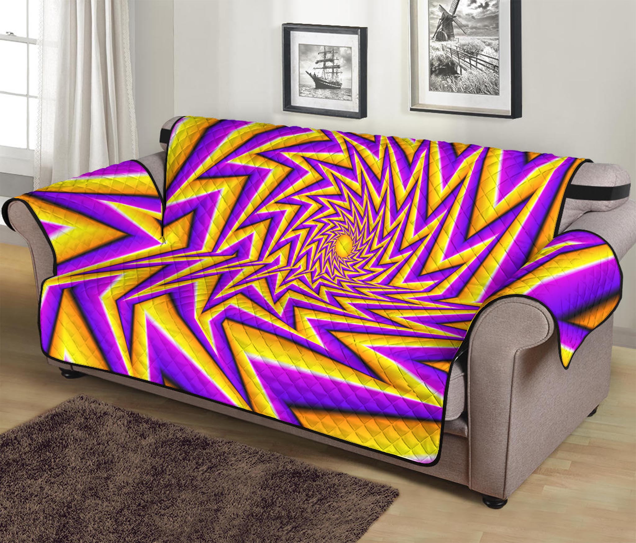 Yellow Big Bang Moving Optical Illusion Sofa Protector