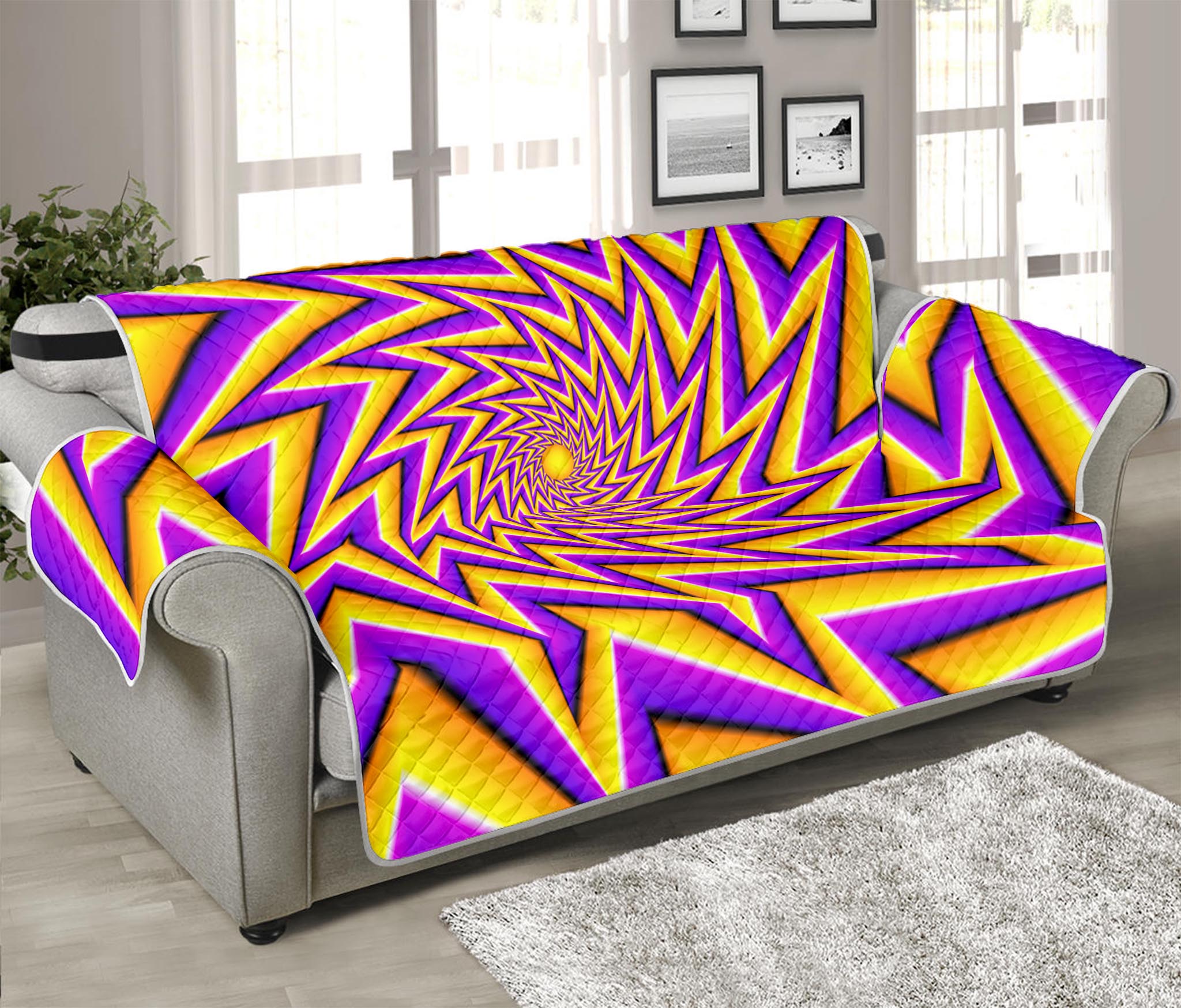 Yellow Big Bang Moving Optical Illusion Sofa Protector