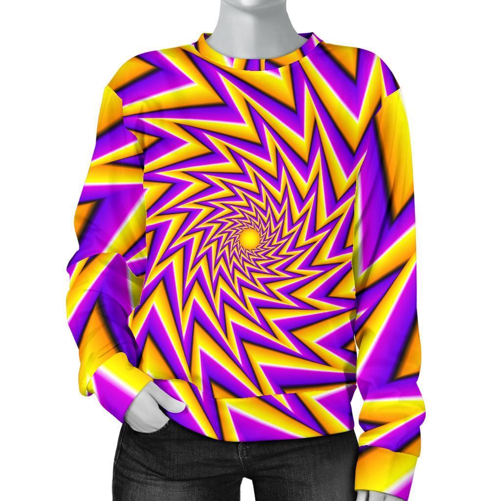 Yellow Big Bang Moving Optical Illusion Women's Crewneck Sweatshirt GearFrost