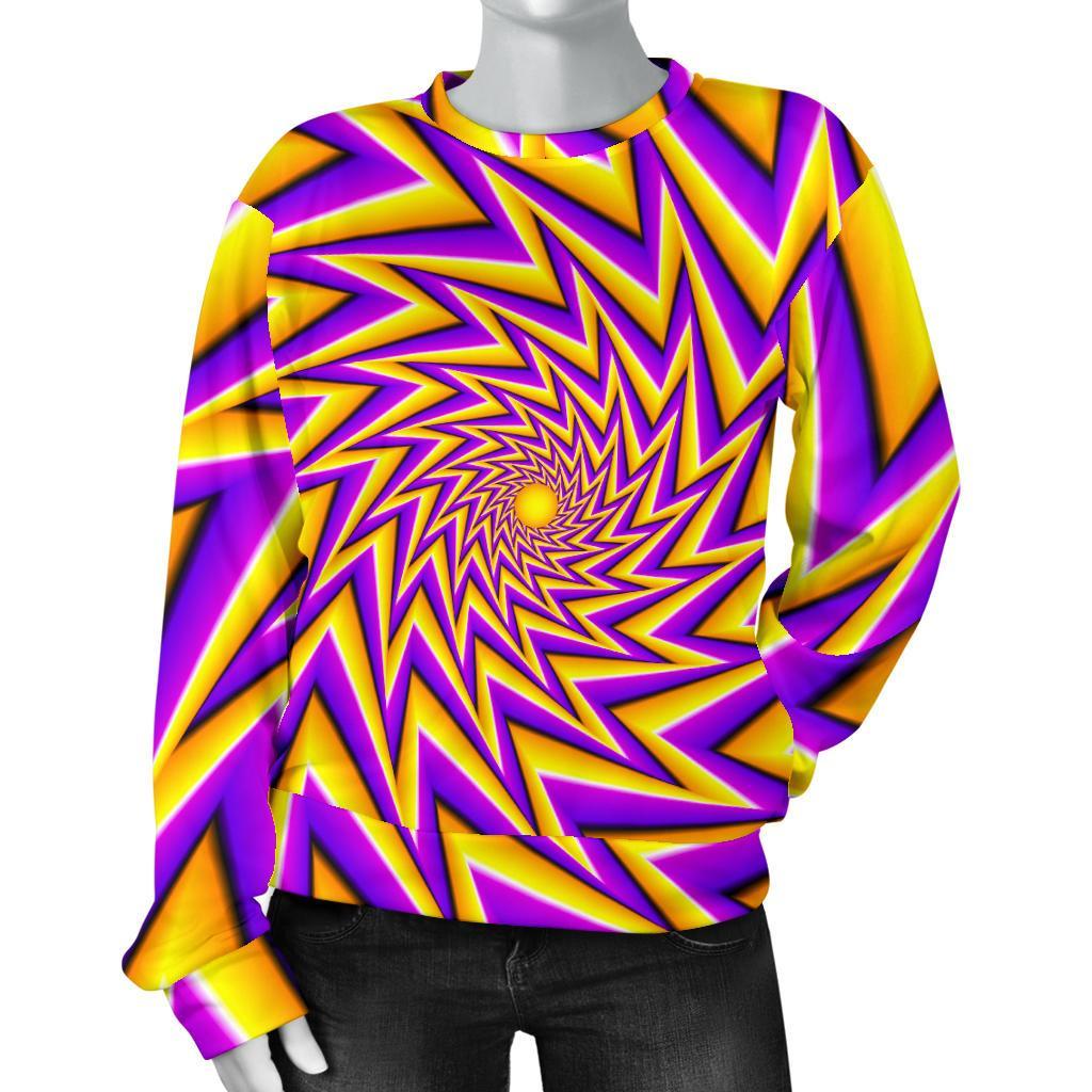 Yellow Big Bang Moving Optical Illusion Women's Crewneck Sweatshirt GearFrost